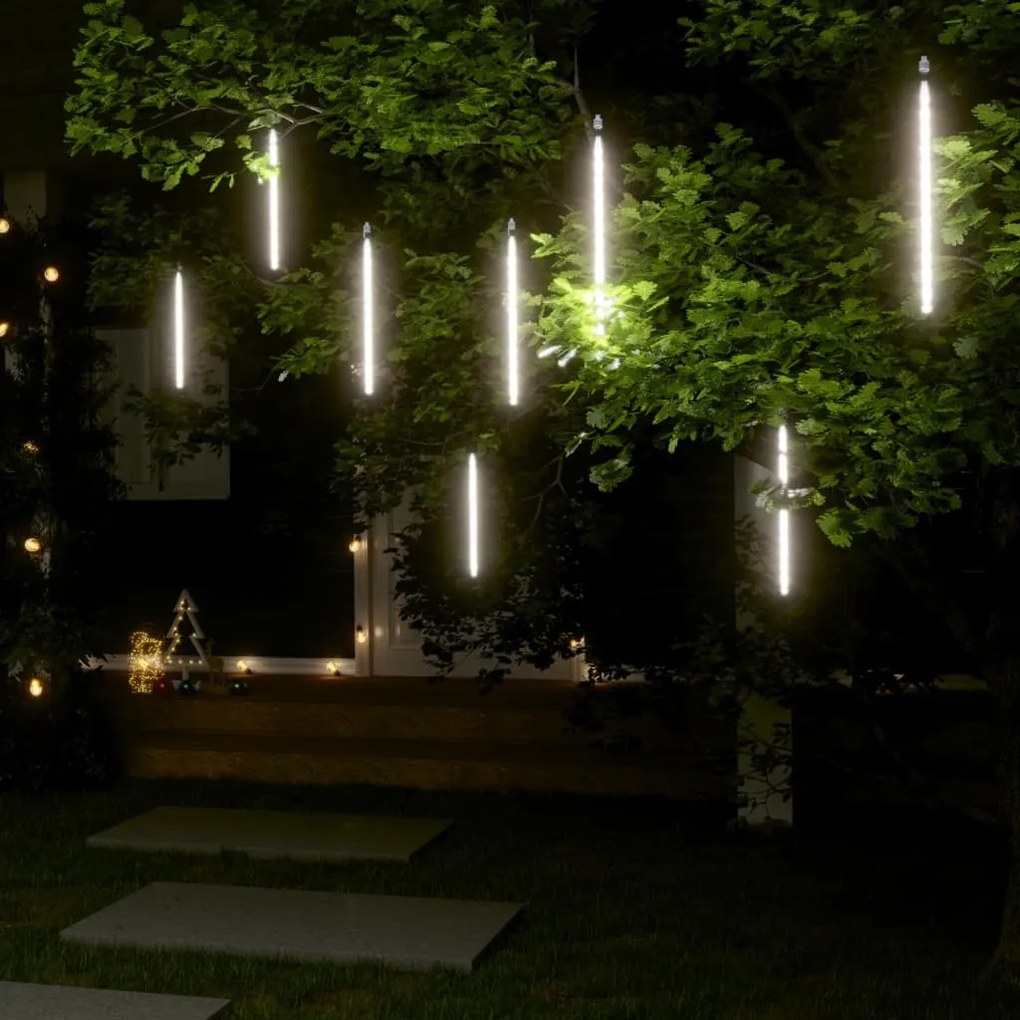 vidaXL Luzes meteoro 8 pcs 30 cm 192 luzes LED int./ext. branco frio