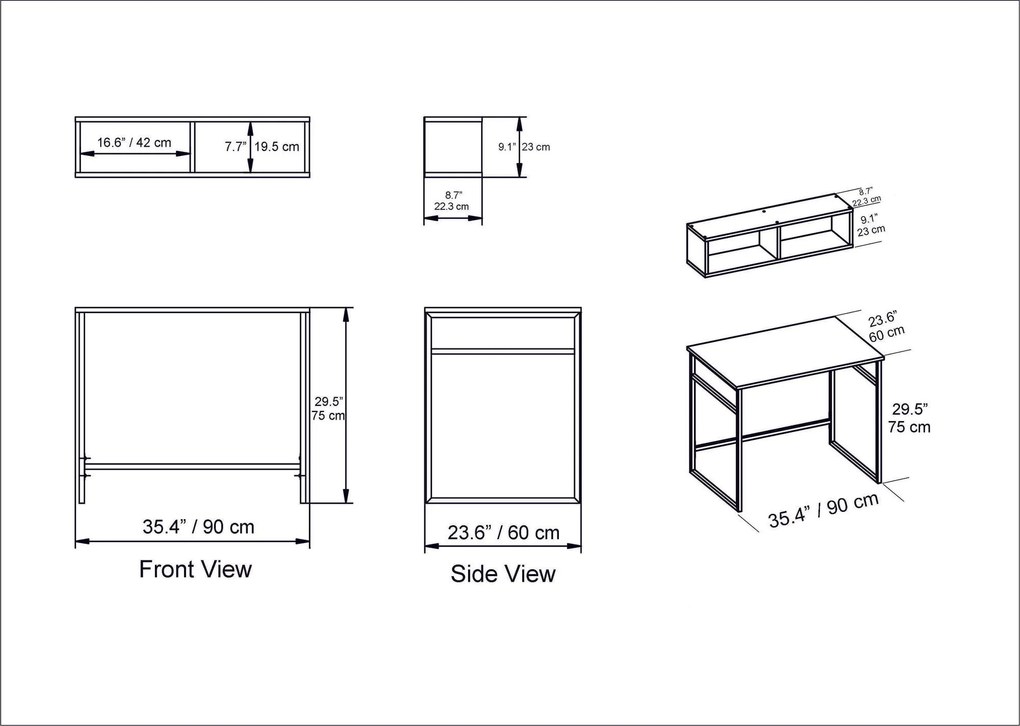 Secretária Gama – Branco/Preto – 90 cm x 75 cm x 60 cm