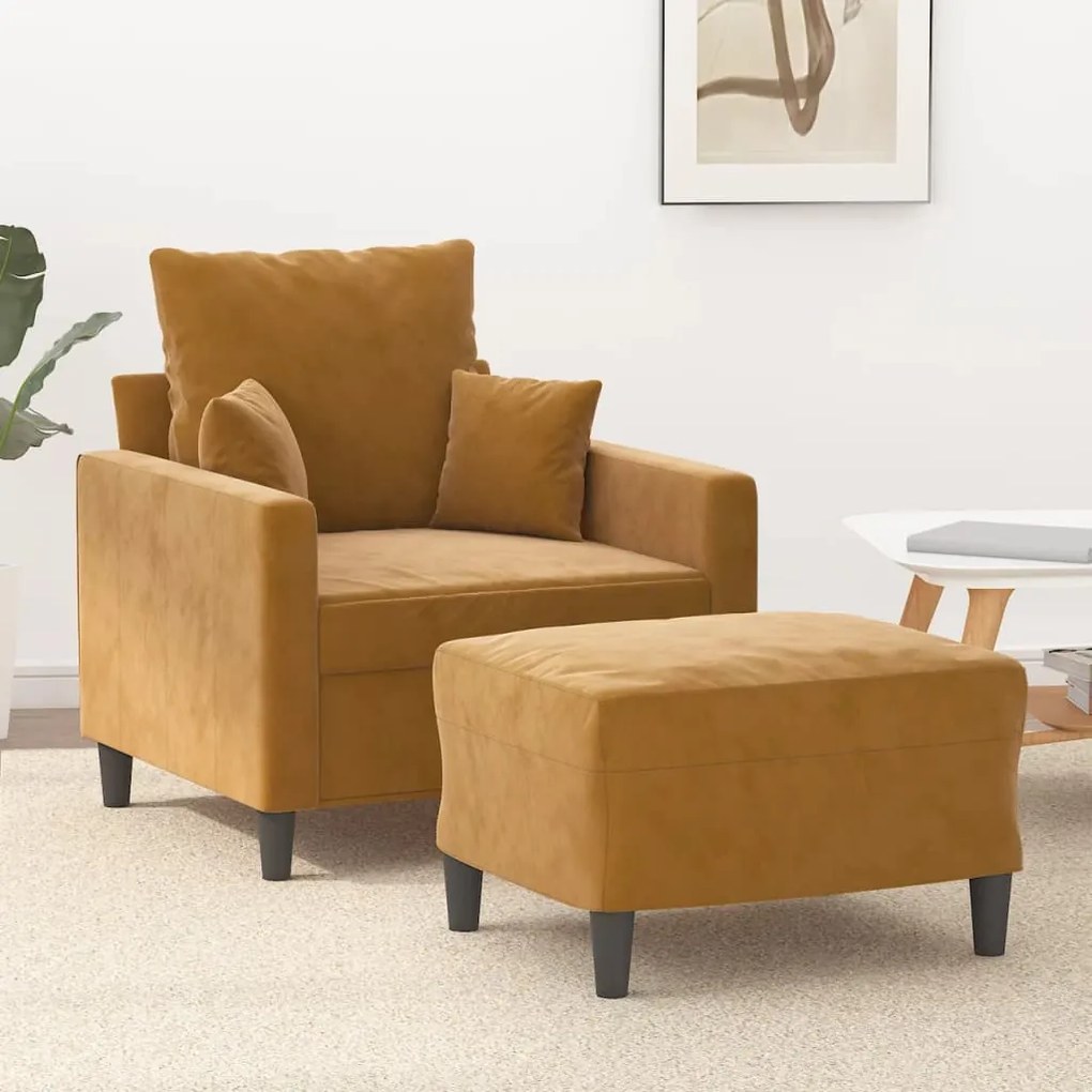 vidaXL Poltrona com apoio de pés 60 cm veludo castanho