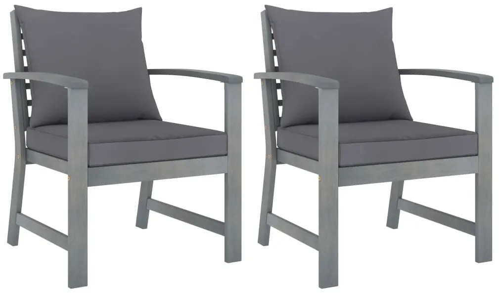 Cadeiras jardim 2 pcs c/ almofadões cinza-escuro acácia maciça