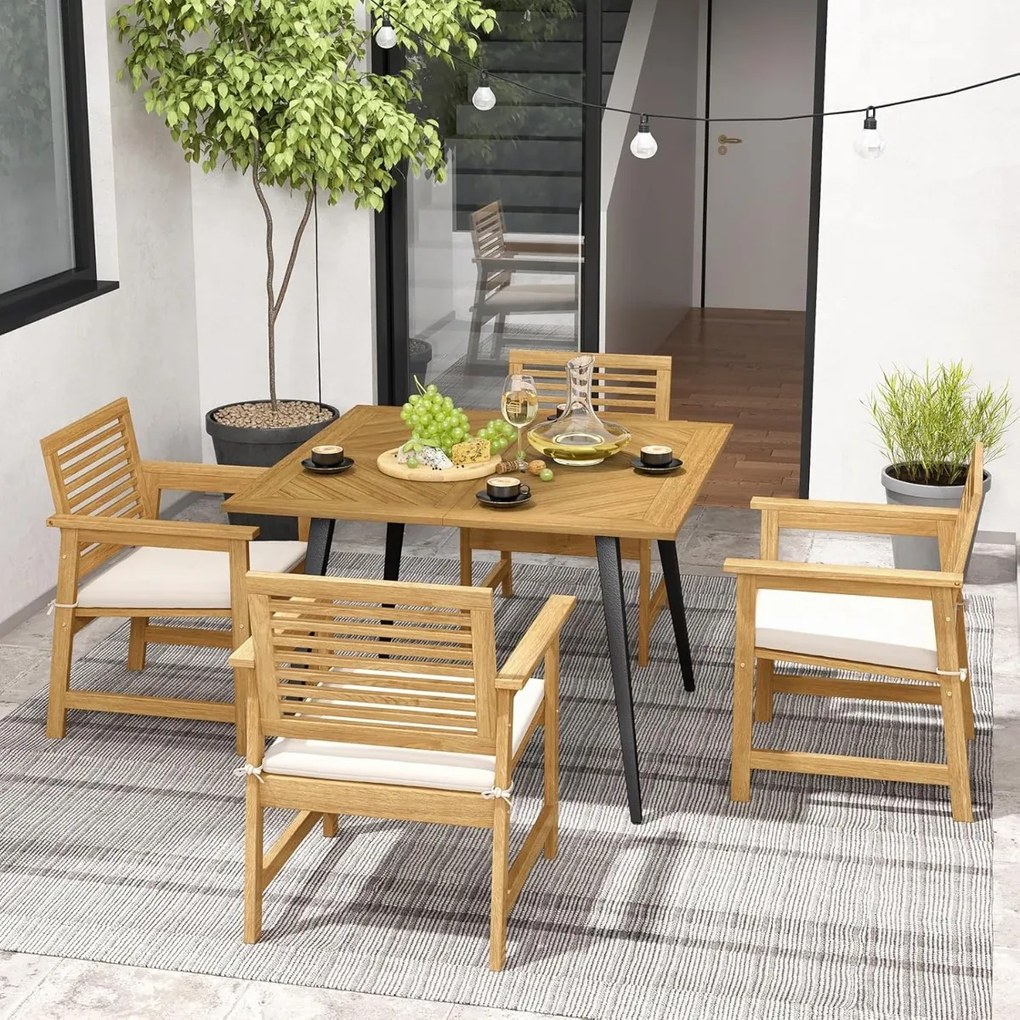 Mesa de jantar de jardim 107 x 107 x 75 cm (CADEIRAS NÃO INCLUIDAS) para 4 pessoas Mesa de pátio em madeira de acácia com orifício para guarda-sol de
