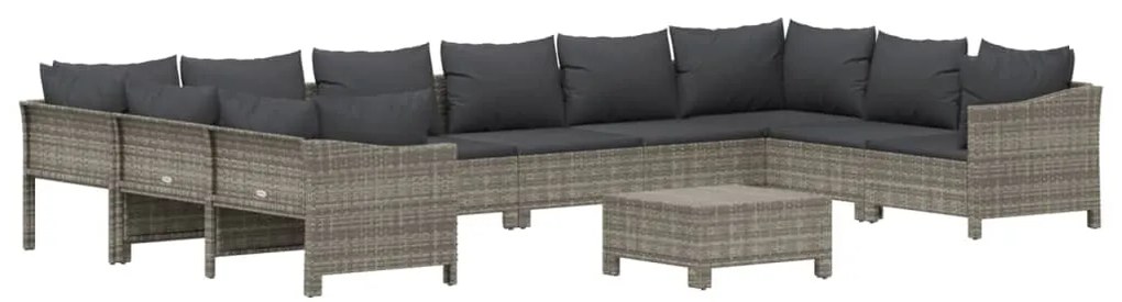 11 pcs conjunto lounge de jardim c/ almofadões vime PE cinzento