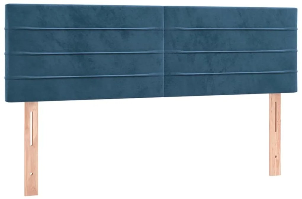 Cabeceira de cama c/ luzes LED veludo 144x5x78/88cm azul-escuro