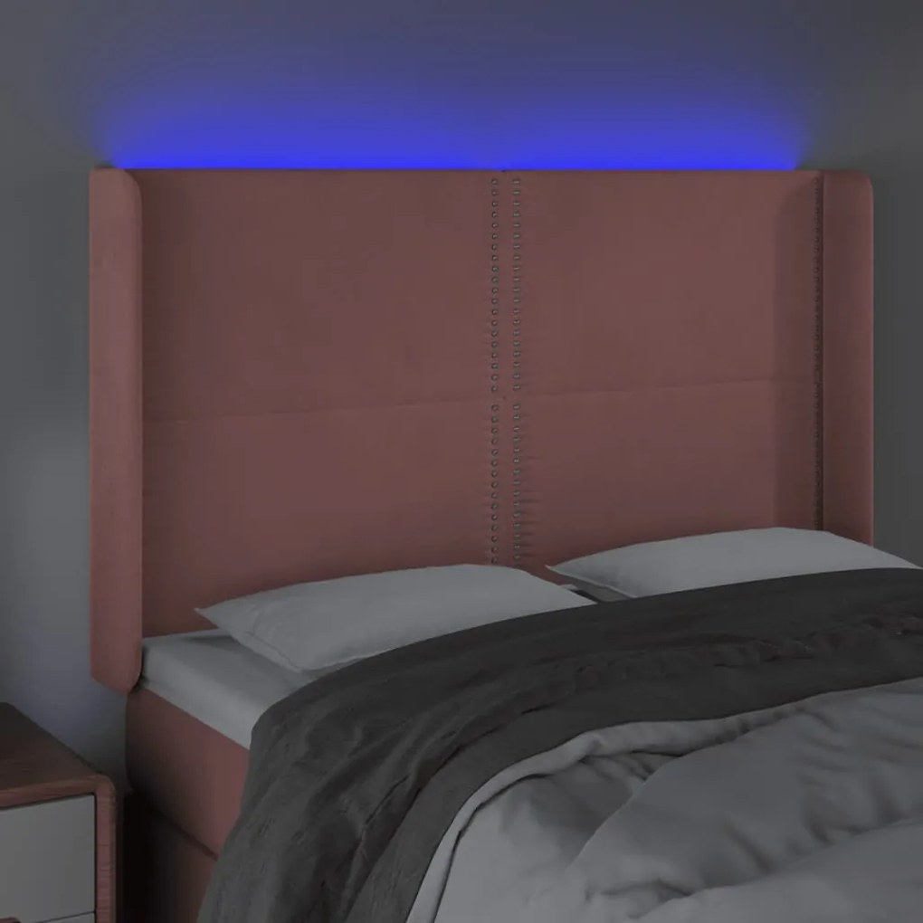 Cabeceira de cama c/ luzes LED veludo 147x16x118/128 cm rosa