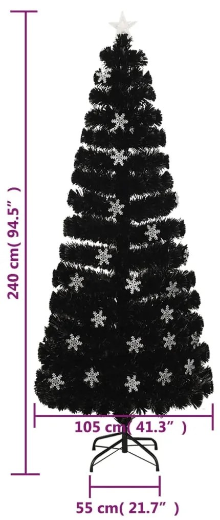 Árvore de Natal com flocos de neve LED 240 cm fibra ótica preto