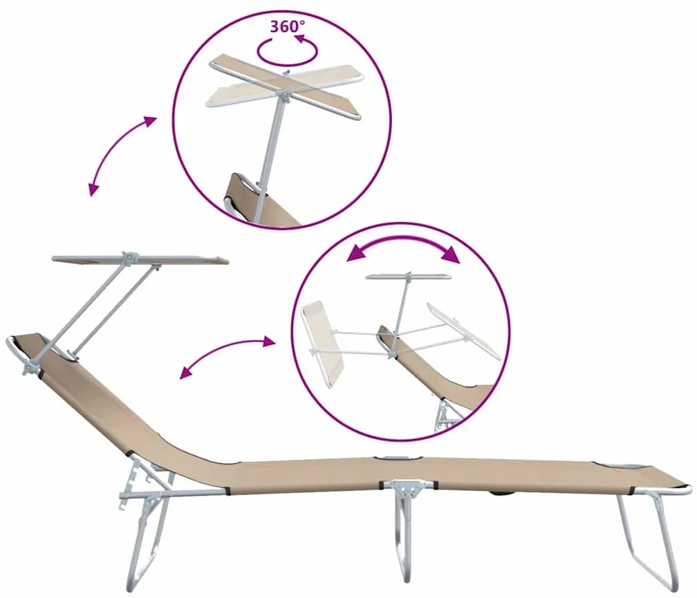 Espreguiçadeiras Dobráveis 2 pcs com Teto Taupe 600D Oxford Fabric