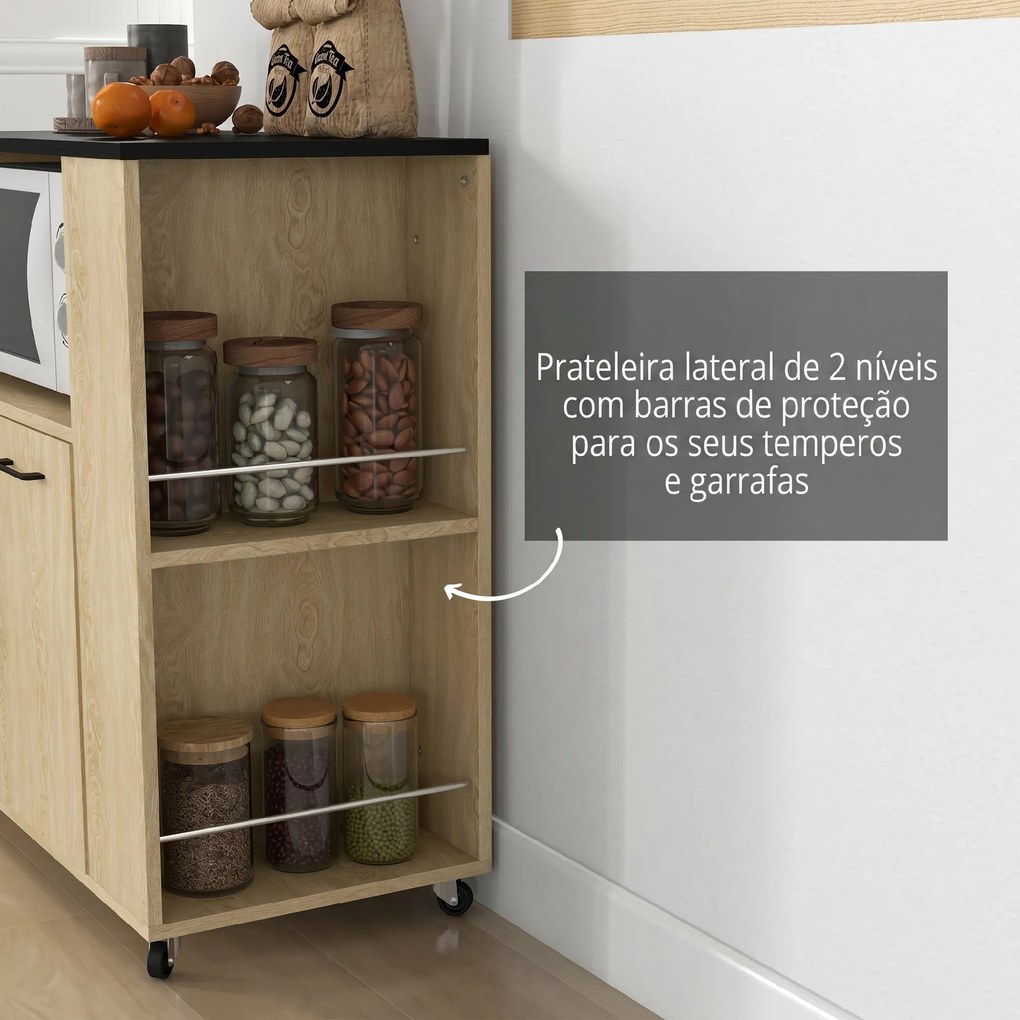 Carrinho de Cozinha com Rodas 2 Portas Prateleira Ajustável Porta-Especiarias para Sala de Jantar 75x40x80,5 cm Madeira