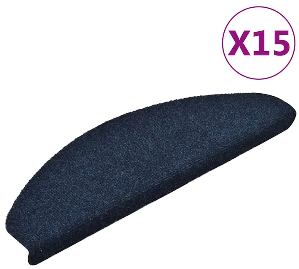 Tapetes escada adesivos 15 pcs 65x21x4 cm agulhado azul-marinho