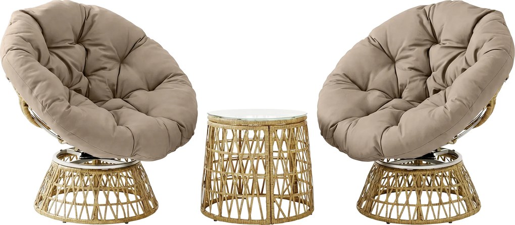 Outsunny Conjunto bistrô Conjunto varanda Conjunto terraço, resistente às intempéries, almofadas removíveis, 85 cm x 70 cm x 82 cm, Natural +Castanho claro | Aosom Portugal