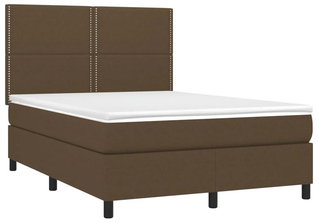 Cama box spring c/ colchão/LED 140x190cm tecido castanho-escuro