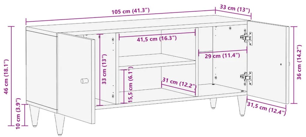 Móvel de TV 105x33x46 cm madeira de mangueira maciça