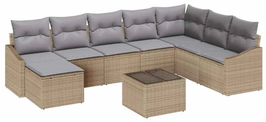 Conjunto de Jantar de Jardim com 9 Peças e Almofadas de Rattan Preto