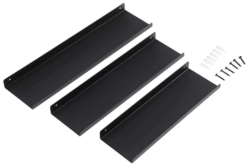 Conjunto de 3 prateleiras metálicas de parede Pretas