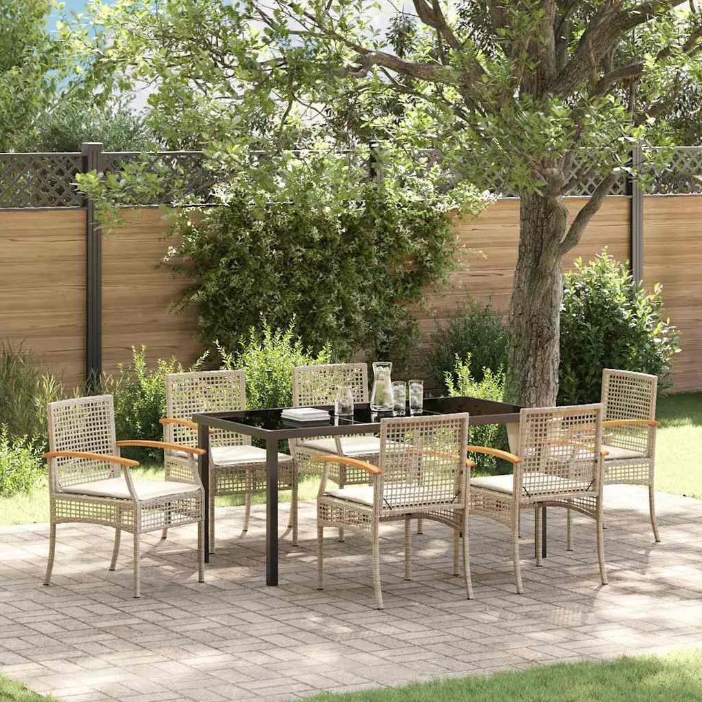 vidaXL Conjunto de Jantar de Jardim de 7 Peças com Almofadas Bege em Rattan Sintético
