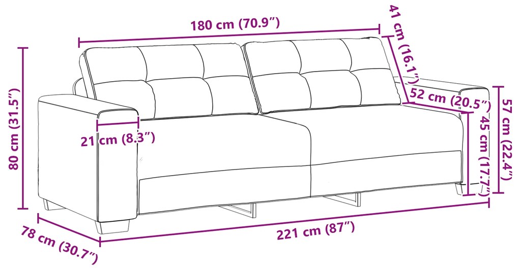 Conjunto de Sofá de 3 Peças com Almofadas em Tecido Creme