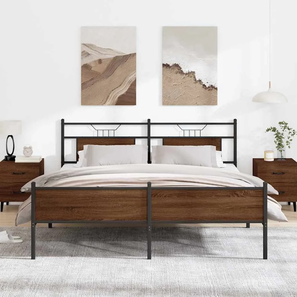 Estrutura cama sem colchão 160x200 cm metal carvalho castanho