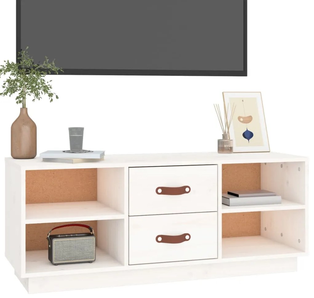 Móvel de TV 100x34x40 cm madeira de pinho maciça branco