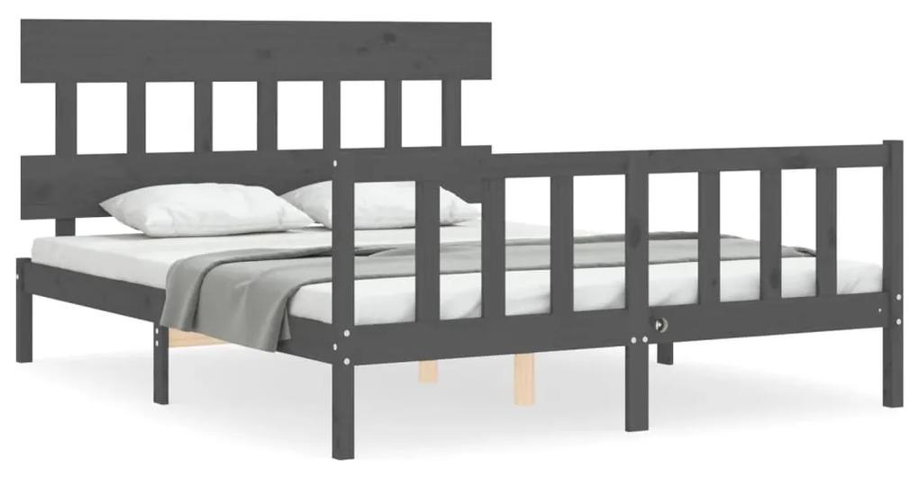 Estrutura de cama King Size com cabeceira madeira maciça cinza