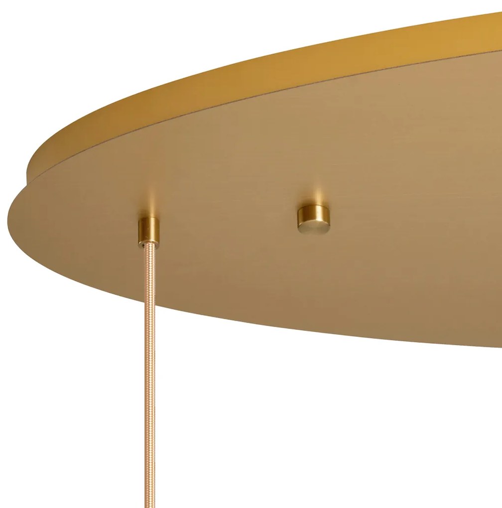 Candeeiro suspenso Art Deco latão com placa de teto oval e vidro âmbar 6 luzes - Douglass