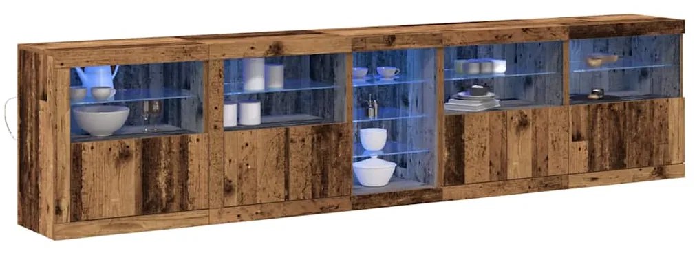 Aparador com Luzes LED Madeira Velha 283x37x67 cm Madeira de Engenhari