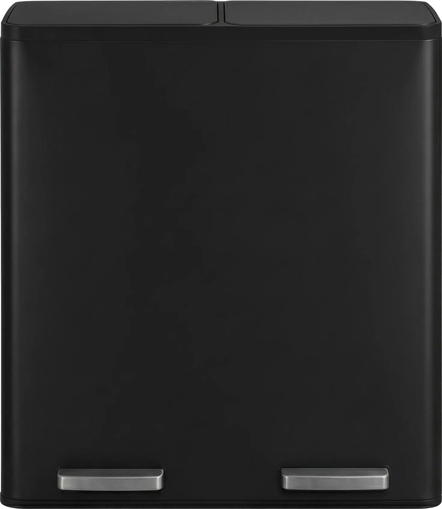 Caixote do lixo com 2 compartimentos 59,1 x 36,5 x 62,7 cm, caixote do lixo de 2 x 30 L, com pedal e tampa com fecho suave preto