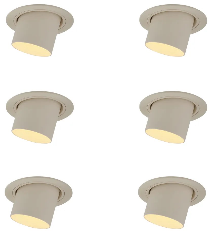 Conjunto de 6 focos embutidos bege GU10 50mm redondos giratórios e inclináveis - Installa Moderno