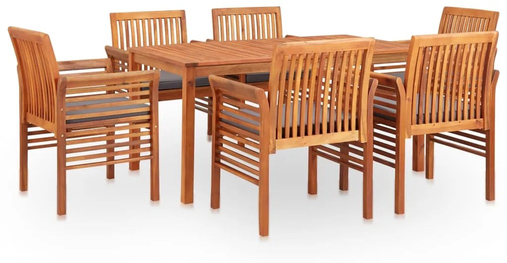 278904 vidaXL 7 pcs conjunto de jantar exterior c/ almofadões acácia maciça