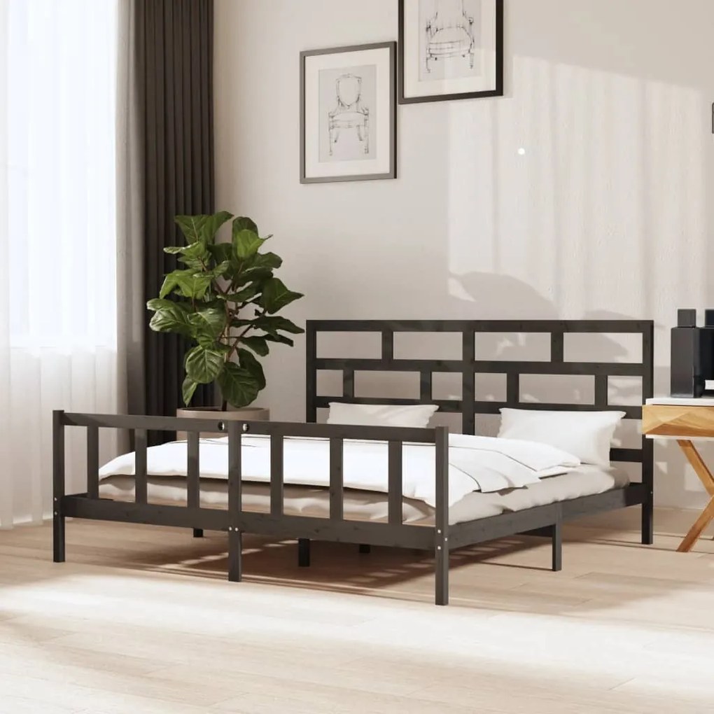 vidaXL Estrutura de cama 200x200 cm madeira de pinho maciça cinzento