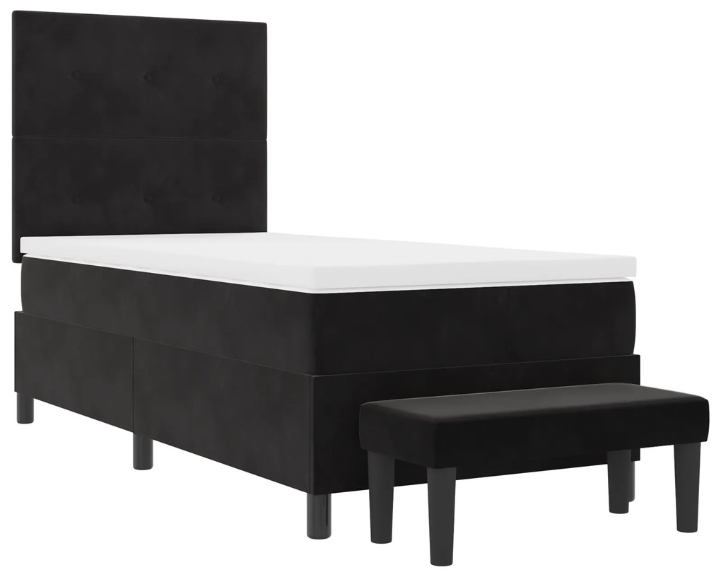 Cama Box com Colchão e Banco Preta 90x200 cm Veludo