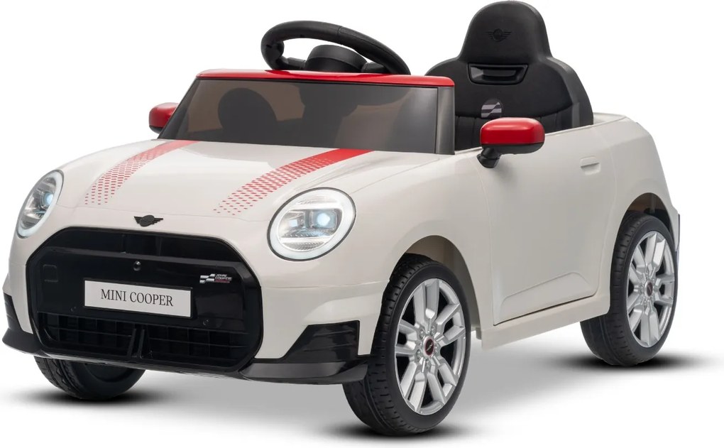 Carro elétrico para crianças 12V Mini Cooper MP3 Player com Controlo remoto, bateria de Lítio Licença Original Branco