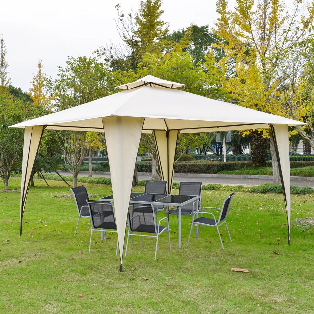 Outsunny Tenda Pérgola com teto duplo e 8 orifícios de drenagem para festas ao ar livre jardim 3,5 x 3,5 m bege