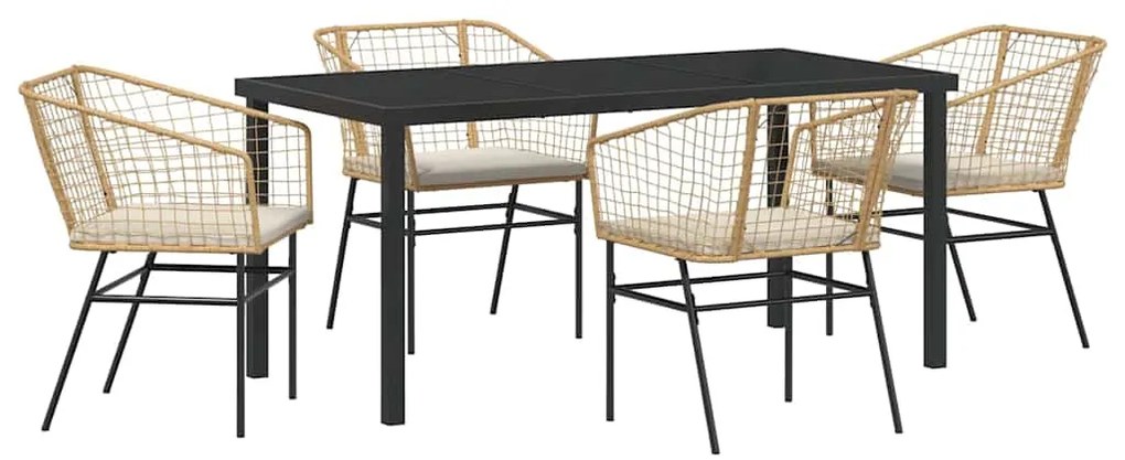 Conjunto de Jantar de Jardim com 5 Peças e Almofadas de Rattan sintéti