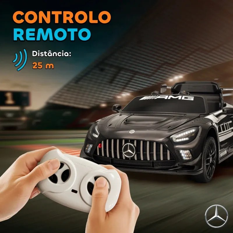Carro Elétrico para Crianças Mercedes-AMG GT3 Evo12V com Controlo Remoto 2,4G e Motor Duplo 115x66x44 cm Preto