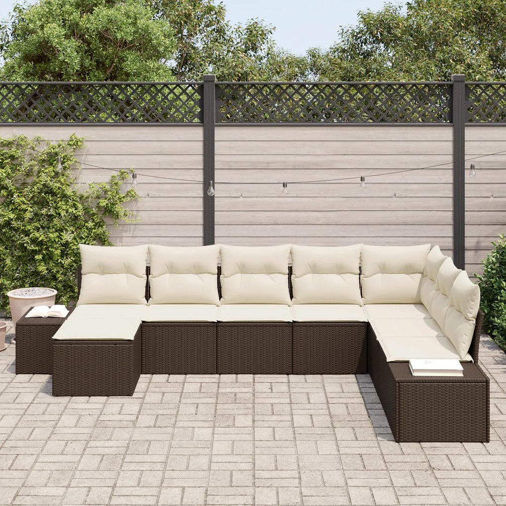Conjunto de Sofá de Jardim de 8 Peças com Almofadas Castanho Poly Ratt