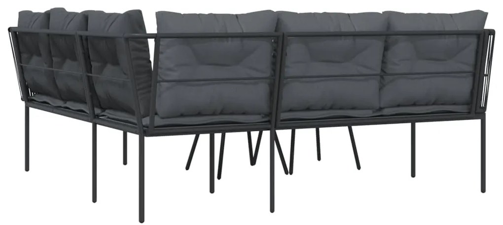Conjunto de sofás de jardim c/ almofadões aço/textilene preto