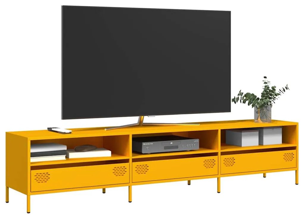 vidaXL Móvel de TV 202x39x43,5 cm aço laminado a frio amarelo mostarda