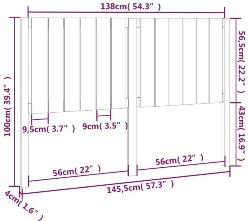 Cabeceira de cama 145,5x4x100 cm pinho maciço preto