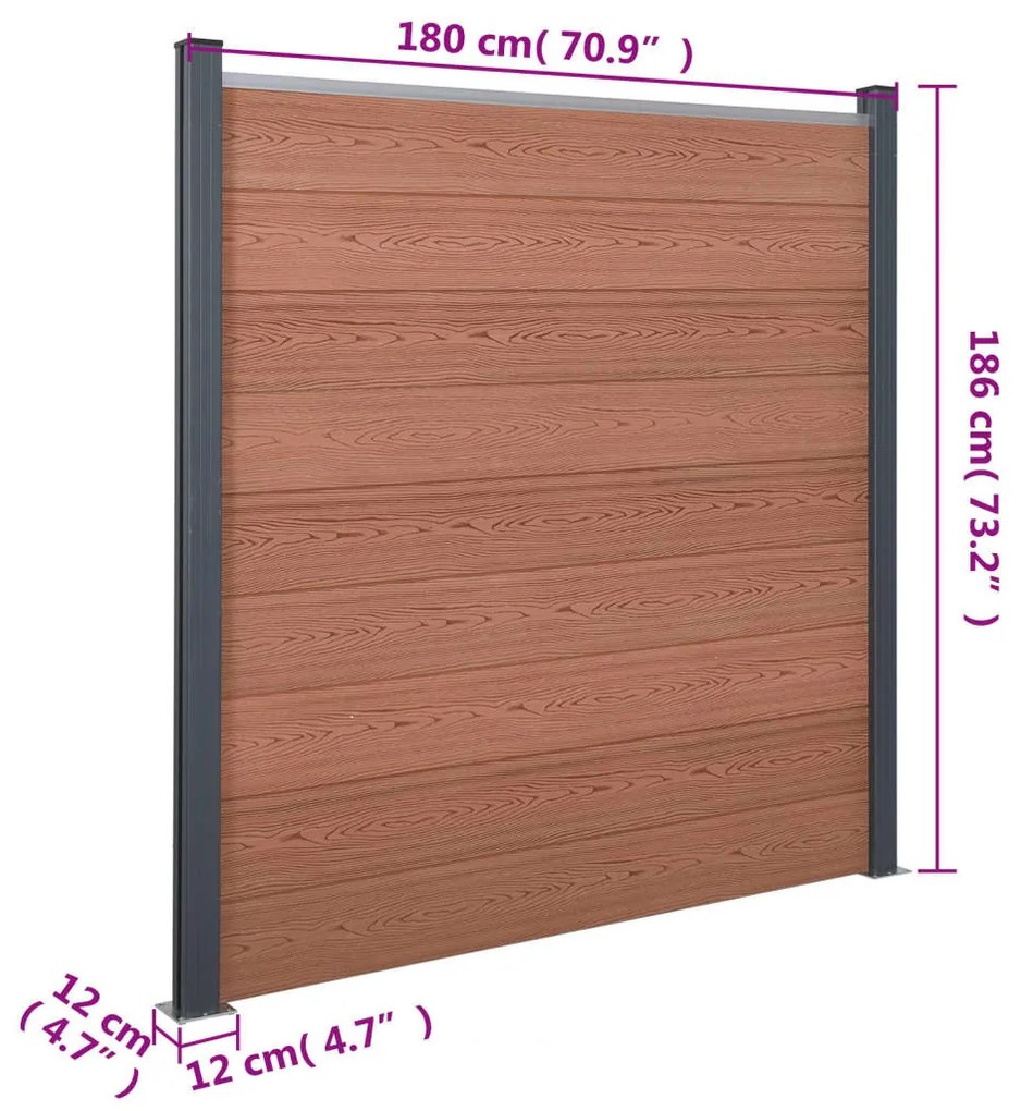 Conjunto de painéis de vedação 180x186 cm WPC castanho