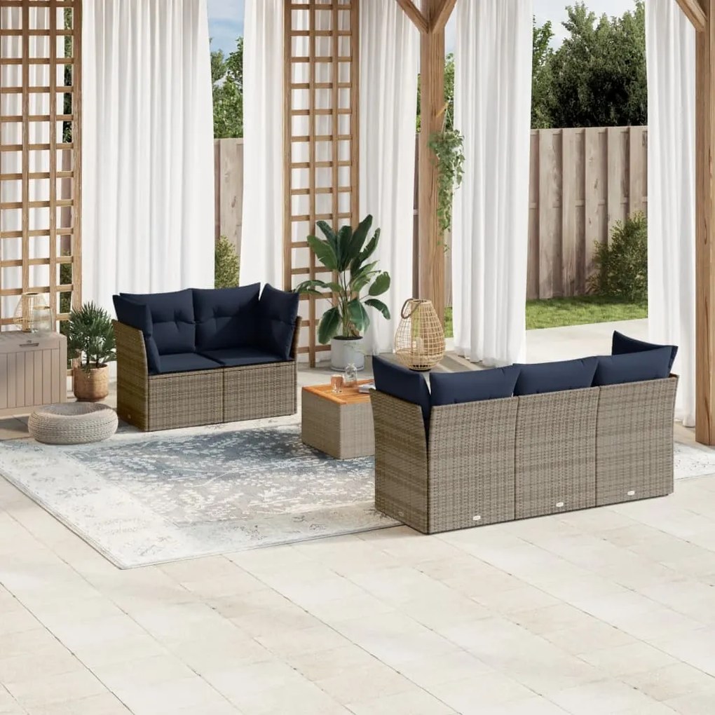 vidaXL 6 pcs conjunto sofás p/ jardim c/ almofadões vime PE cinzento