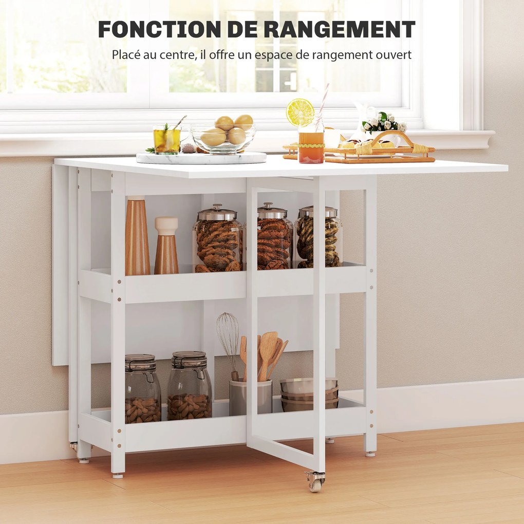 Mesa de jantar dobrável 133,4 L x 80 l x 75 A cm com rodas para 4 pessoas (CADEIRAS NÃO INCLUIDAS), com compartimentos abertos, ideal para espaços red