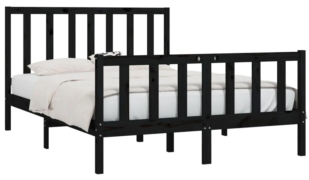 Estrutura de cama 140x190 cm madeira maciça preto