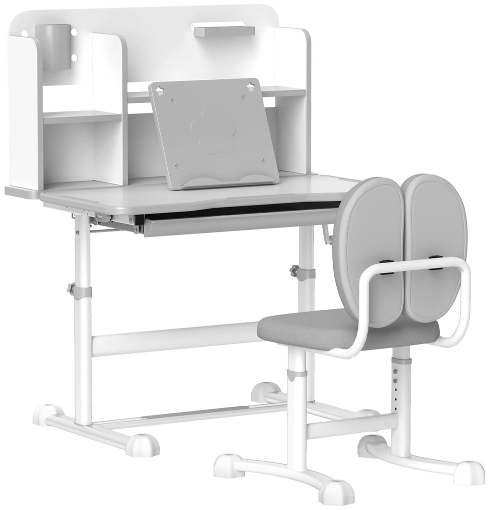 Conjunto de Secretária e Cadeira para Crianças Secretária Infantil Altura Ajustável 80x55x107,5 cm Cinza