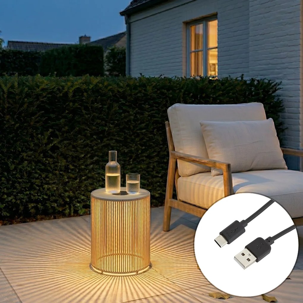 Candeeiro de mesa moderno para exterior bege com LED recarregável e solar IP54 - Rope