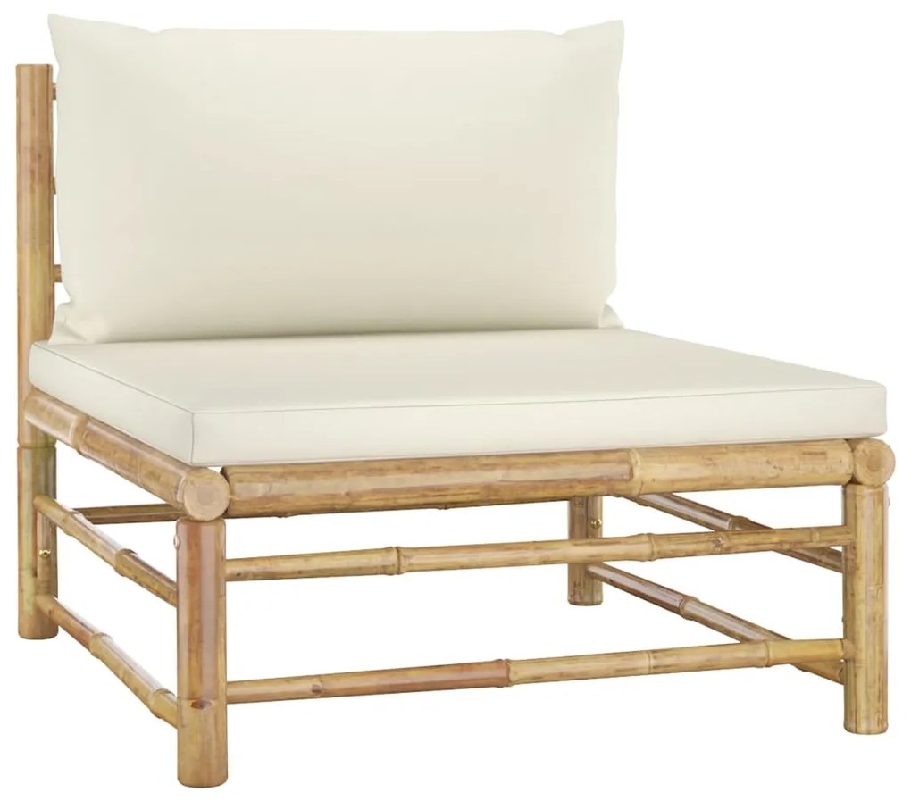 5 pcs conj. lounge p/ jardim em bambu c/ almofadões branco nata