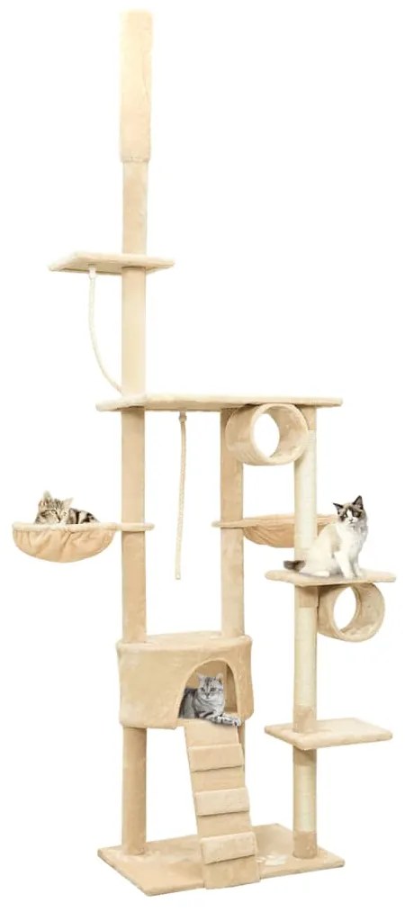 vidaXL Árvore p/ gatos altura ajustável chão ao teto 220-240 cm bege