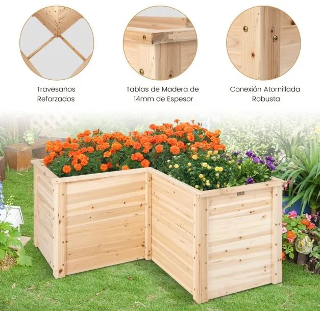 Floreira elevada para exterior com base aberta em forma de L 120 x 120 x 62 cm Natural