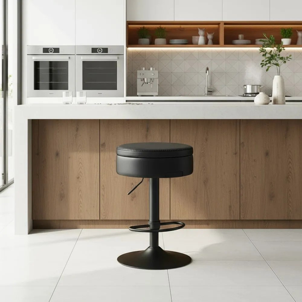 Banco de bar giratório em 360°, 41 x 41 x (61,5-81) cm com altura ajustável, com espaço de arrumação preto