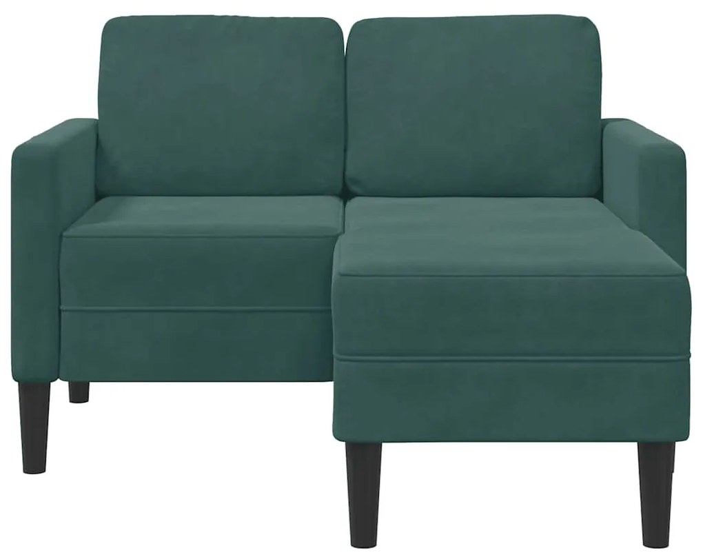 Sofá 2 lugares com Chaise em L 125 cm veludo verde-escuro