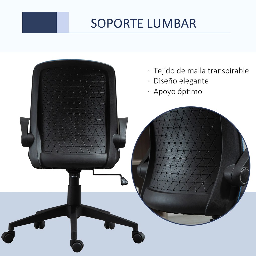 Vinsetto Cadeira de Escritório Ergonômica Cadeira de Escritório Giratória Ajustável com Apoio para os Braços Dobrável Suporte Lombar e Encosto Transpirável 57x61x93-102cm Azul