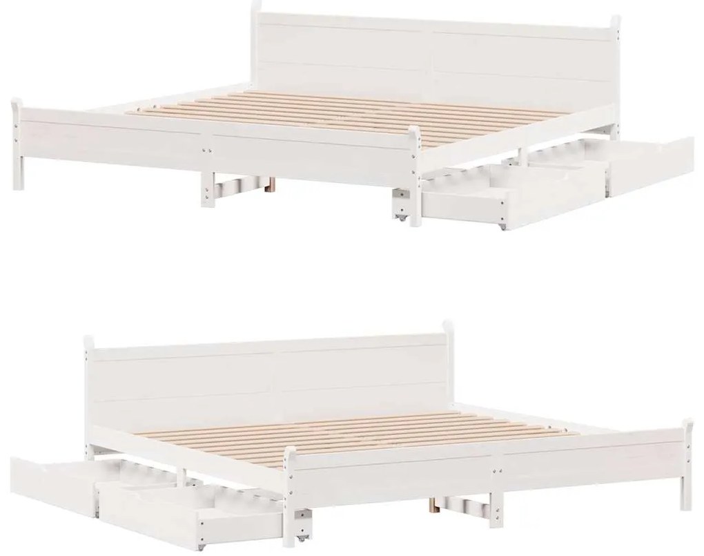Cama sem colchão 200x200 cm madeira de pinho maciça branco